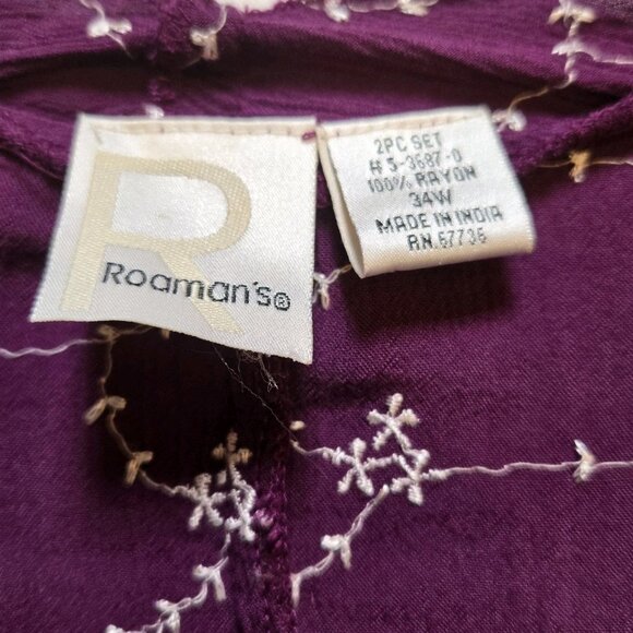 Roaman's Women Purple Long Cardigan Duster Purple Floral Rayon 34W 5-3687-0 Flow - Picture 5 of 9